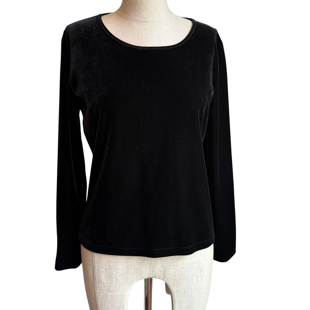 Ann Taylor Black Velvet Long Sleeve Top Womens Small Made in USA